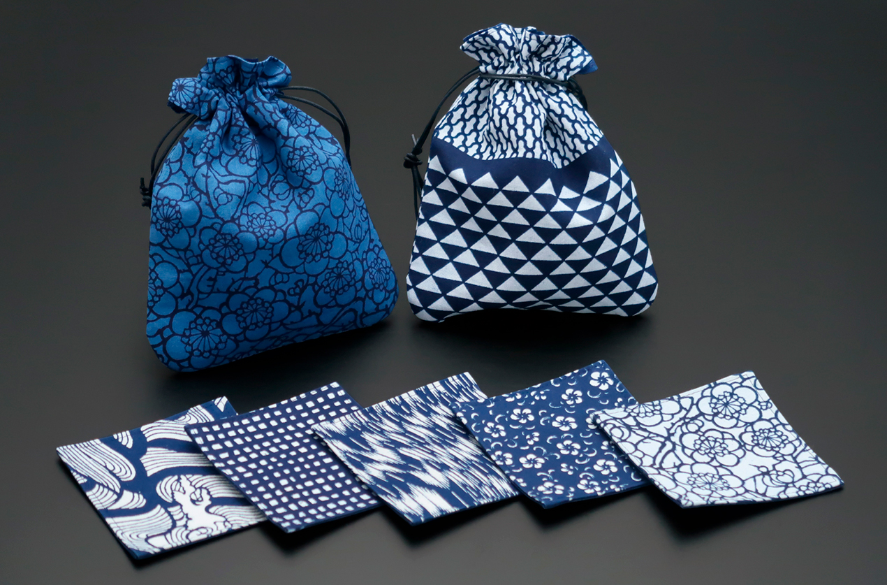 大田原ブランド「黒羽藍染のコースターときんちゃく」